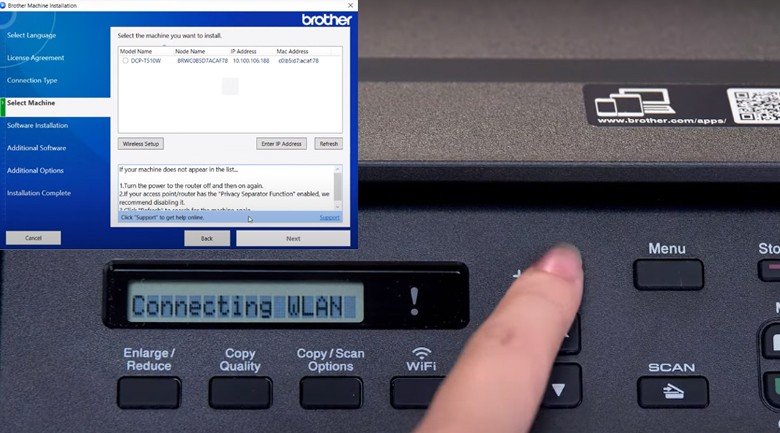 Thiết lập kết nối Wifi cho máy in Brother DCP-T510W Wifi