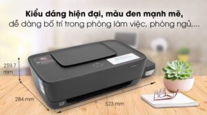 Thiết kế máy in HP Ink Tank 115 màu đen nhỏ gọn với hộp mực bên hông