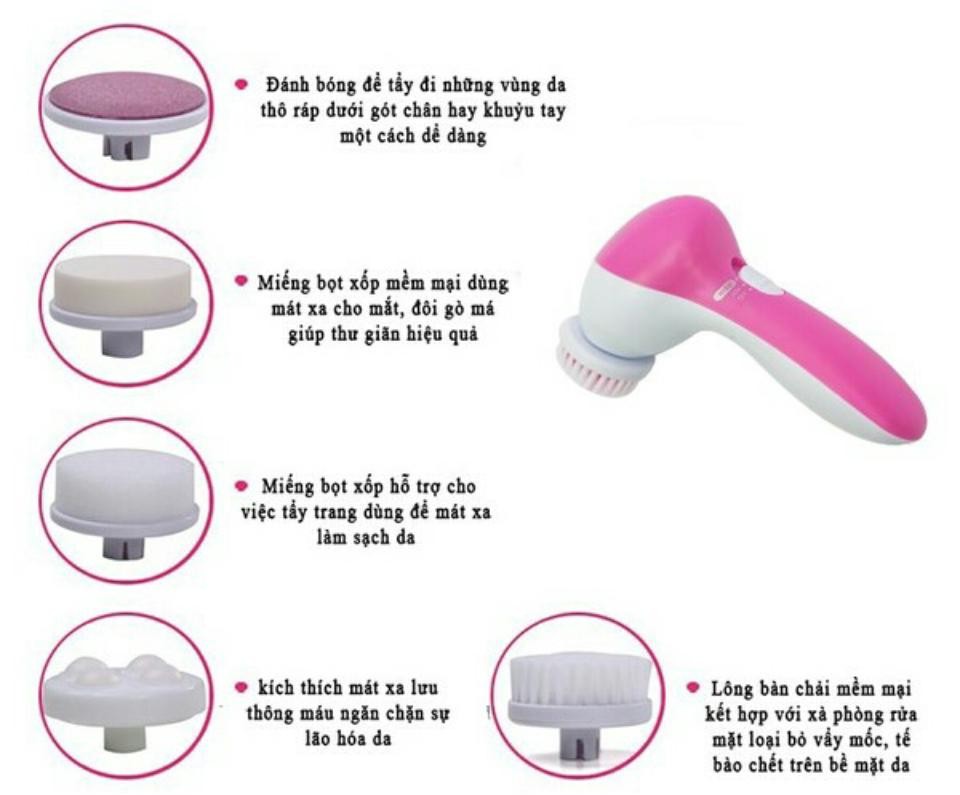 Bộ 5 đầu chức năng đa dạng của máy rửa mặt 5 in 1