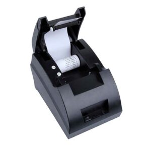 Máy in hóa đơn POS với giấy đã lắp và nắp đóng