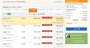 Kết quả tìm kiếm hiển thị danh sách các chuyến bay của Vietjet Air cùng thông tin chi tiết và giá vé