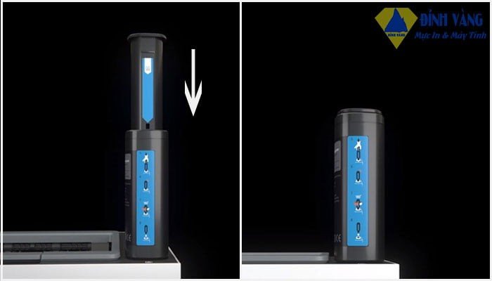 Nhấn piston để bơm mực vào máy in HP Neverstop