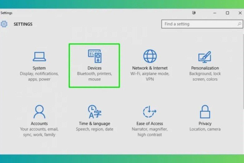 Giao diện cài đặt Windows, đang chọn mục Thiết bị (Devices)