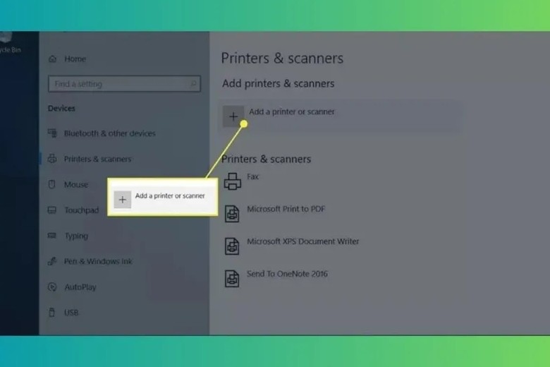Nút Add a printer or scanner trong cài đặt Printers & Scanners