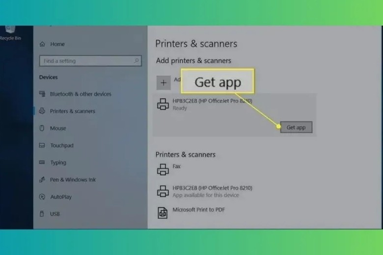 Tùy chọn Get app để tải phần mềm máy in từ Microsoft Store