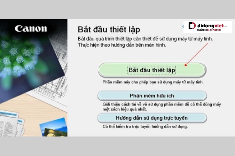 Nút Start Setup để bắt đầu cài đặt driver máy in