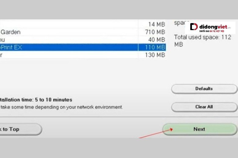 Nhấn 'Next' để tiếp tục quá trình cài đặt driver máy in