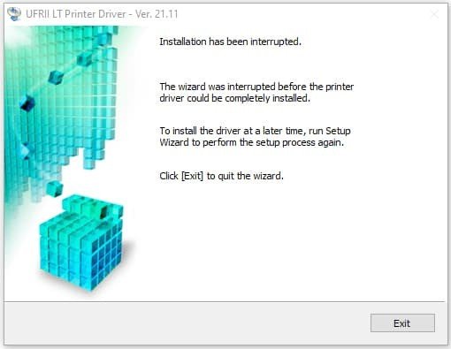 Thông báo cài đặt máy in Canon LBP 6030 thành công, người dùng nhấn Exit để hoàn tất