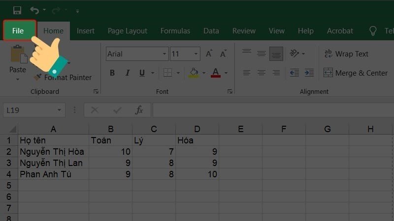 Truy cập menu File trong Excel để mở cài đặt nâng cao