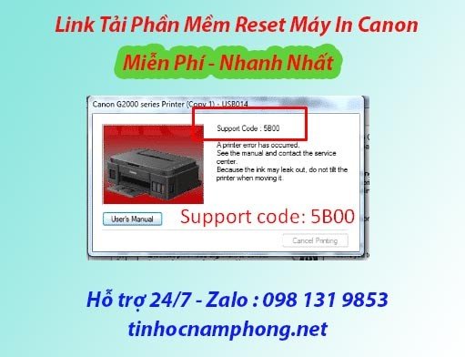 Giao diện phần mềm reset máy in Canon G1000 đang hoạt động