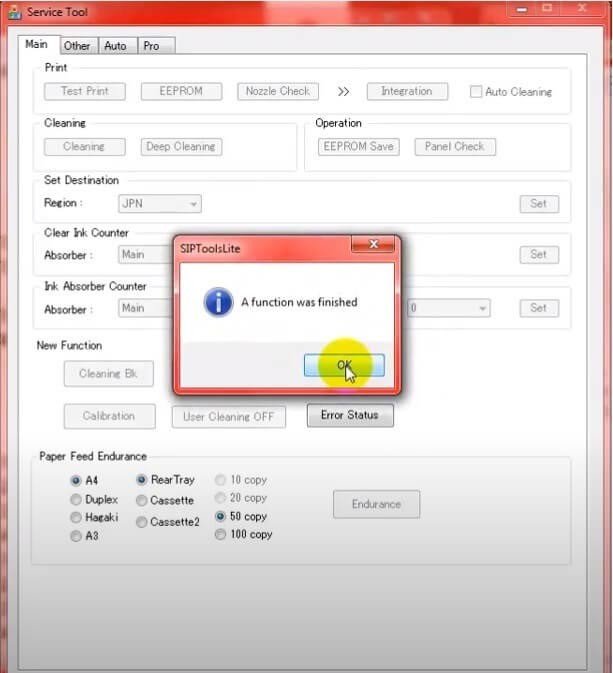 Thông báo A function was finished sau khi reset thành công