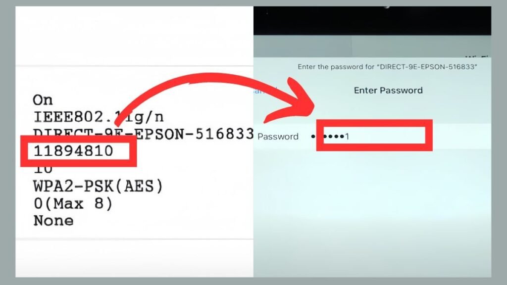 Giao diện nhập mật khẩu Wifi để kết nối máy in Epson trên máy tính