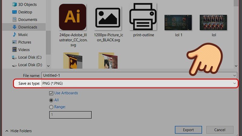 Đặt tên file và chọn định dạng PNG khi xuất