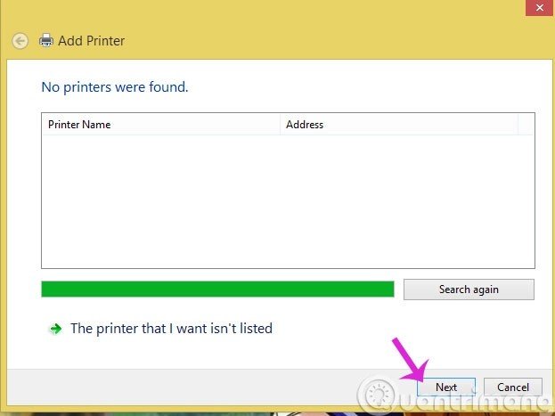 chọn add a network printer để tìm máy in chia sẻ trong mạng lan