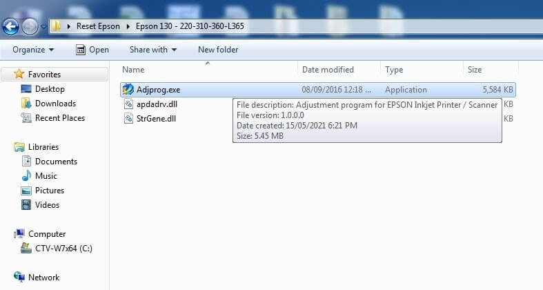 Giao diện phần mềm reset máy in Epson L360