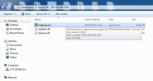 Giao diện phần mềm reset máy in Epson L360