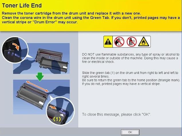 Thông báo lỗi Replace Drum hoặc Drum End Soon trên máy tính khi máy in Brother HL-1110 cần reset drum