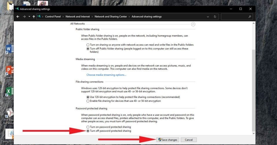 Tắt bảo vệ mật khẩu khi chia sẻ máy in trên laptop Win 10 để dễ dàng kết nối