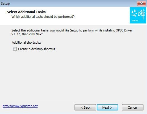 Chọn tác vụ bổ sung khi cài driver máy in Xprinter K80 cho Windows