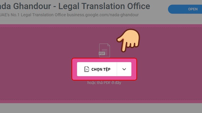Giao diện trang web Smallpdf với tùy chọn Chọn tệp để tải file PDF lên