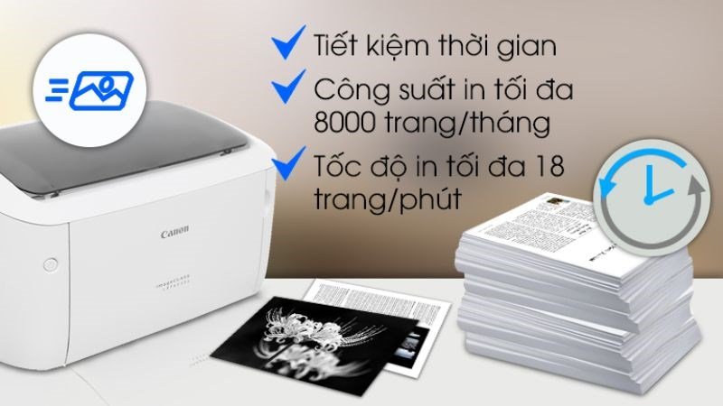 So sánh tốc độ in giữa Canon 2900 và Canon 6030 qua hình ảnh minh họa đồng hồ bấm giờ và tài liệu in
