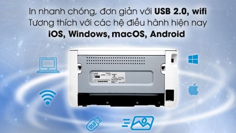 Tính năng in không dây Wifi tiện lợi trên máy in Canon LBP 6030W được biểu thị qua logo Wifi