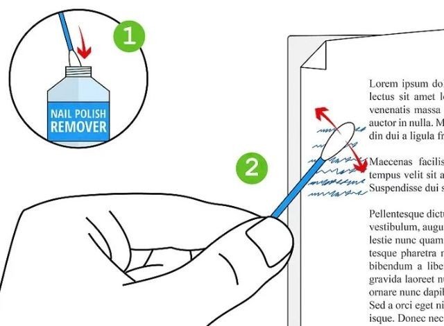 Sử dụng axeton thấm vào bông gòn để tẩy vết mực in trên giấy tờ