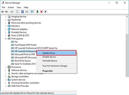 Cập nhật driver máy in Canon LBP 3300 thủ công qua Device Manager trên Win 8
