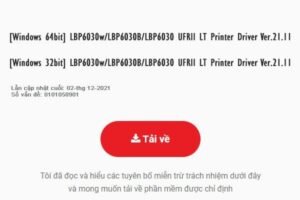 Giao diện tải driver Canon LBP 6030 từ trang chủ Canon cho các hệ điều hành Windows