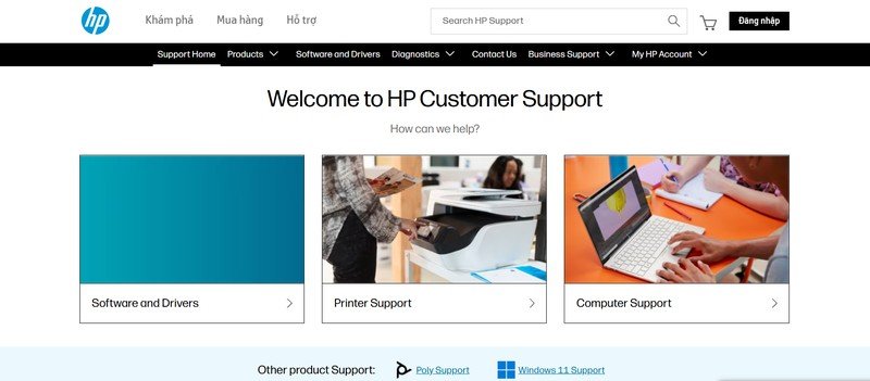 Truy cập trang hỗ trợ chính thức của HP để tìm và tải driver máy in HP LaserJet P1006