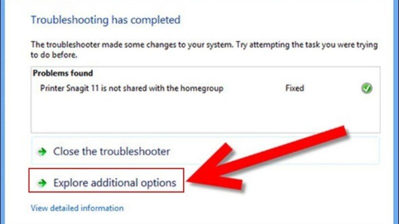 Chọn Explore additional options nếu trình gỡ rối của Windows phát hiện vấn đề với máy in