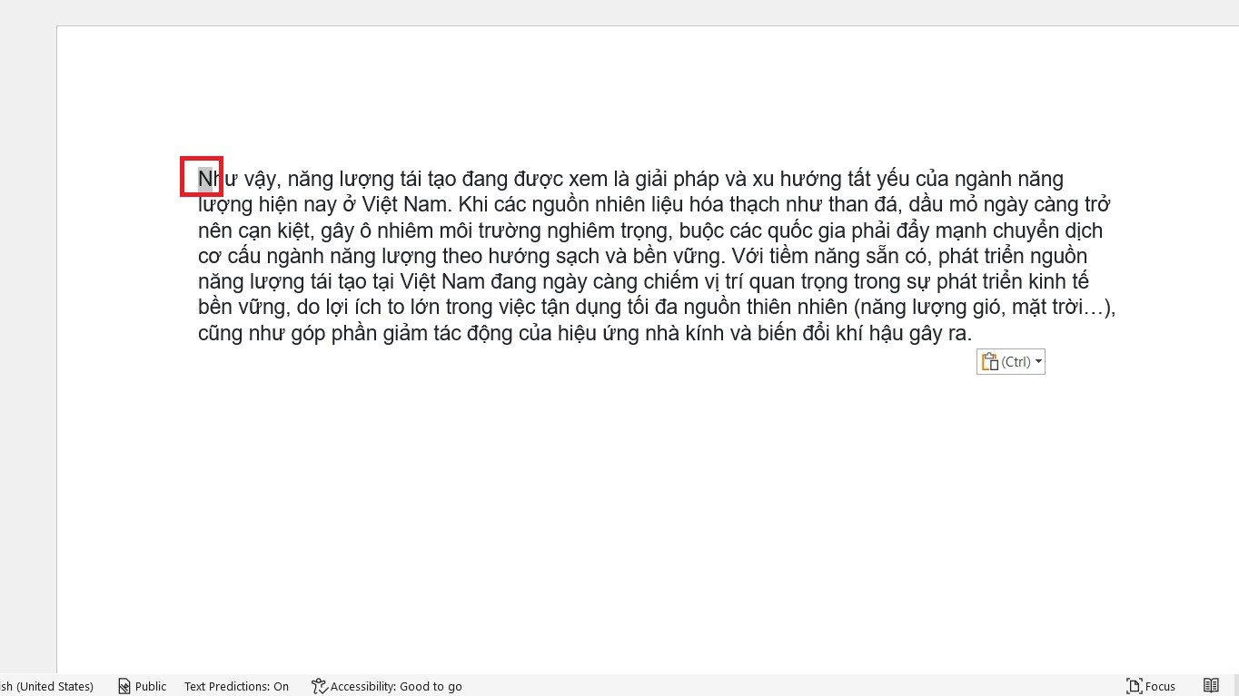 Chọn văn bản hoặc chữ cái đầu tiên để tạo Drop Cap trong Word