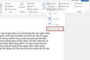 Mở hộp thoại Drop Cap Options để tùy chỉnh nâng cao chữ in hoa lớn