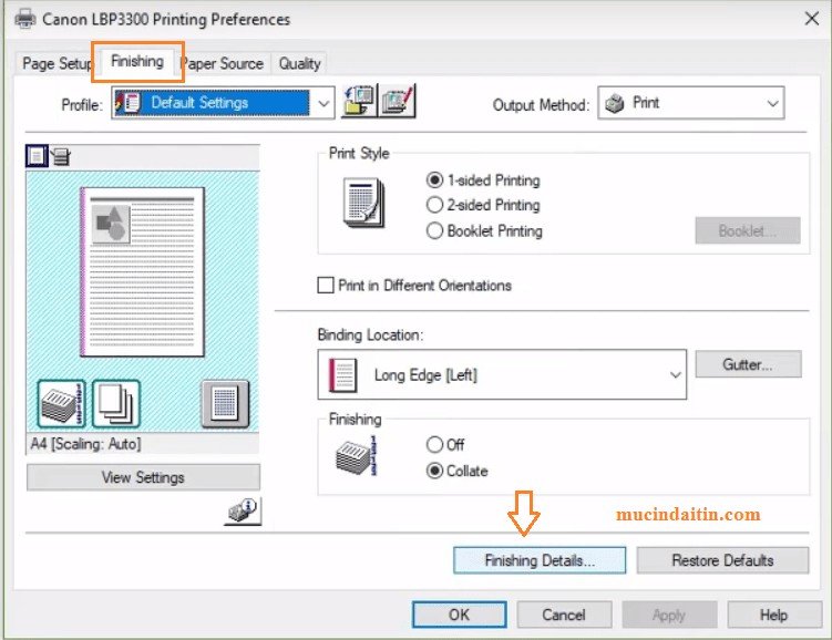 Truy cập cài đặt nâng cao để khắc phục lỗi máy in Canon 3300 báo hết giấy