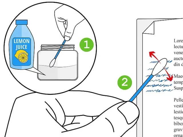 Thao tác chấm nhẹ bông gòn khi tẩy mực in trên giấy