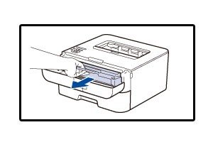 Thao tác tháo cụm drum và hộp mực TN-2385 ra khỏi máy in Brother