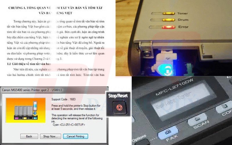 Đèn báo trên máy in cảnh báo sắp hết mực và cần bơm mực gấp