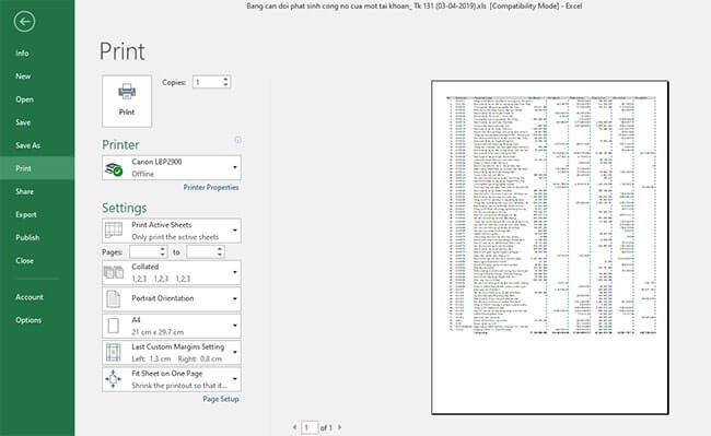 Hướng dẫn chi tiết cách in ấn trong Excel với các thiết lập trang in và tùy chọn in