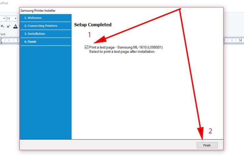Chọn in trang thử và hoàn tất cài đặt máy in Samsung ML 1640