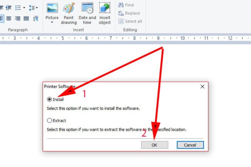 Màn hình cài đặt driver máy in Samsung ML 1640 chọn Install và OK