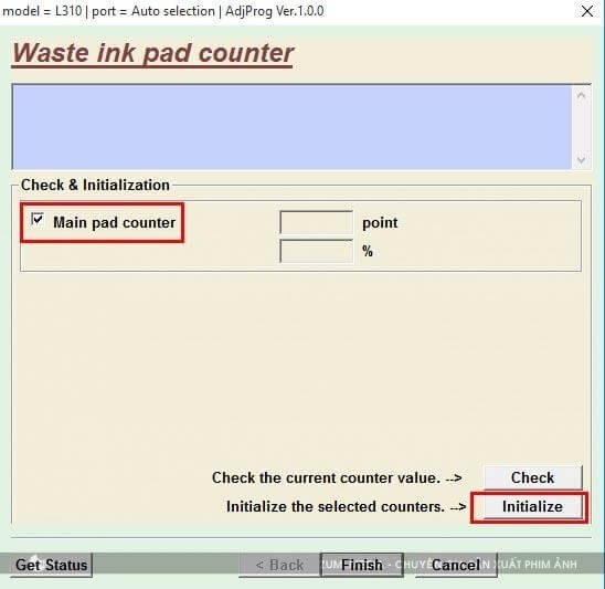 Thực hiện check và initialize bộ đếm mực thải Epson L360