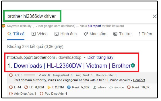 Tìm kiếm driver máy in Brother HL-L2366DW trên Google