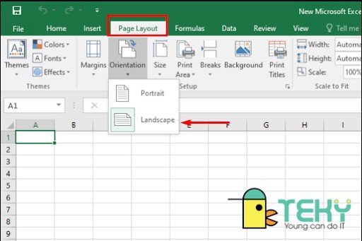 Chọn hướng giấy ngang Landscape trong cài đặt trang in Excel