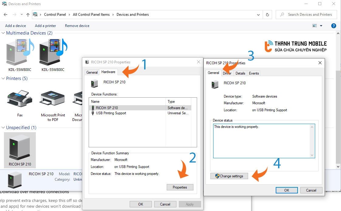 Cập nhật driver cho máy in Ricoh SP 210 trên Windows 10