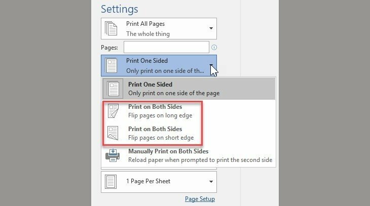 Chọn Print One Sided > Print on Both Sides > OK