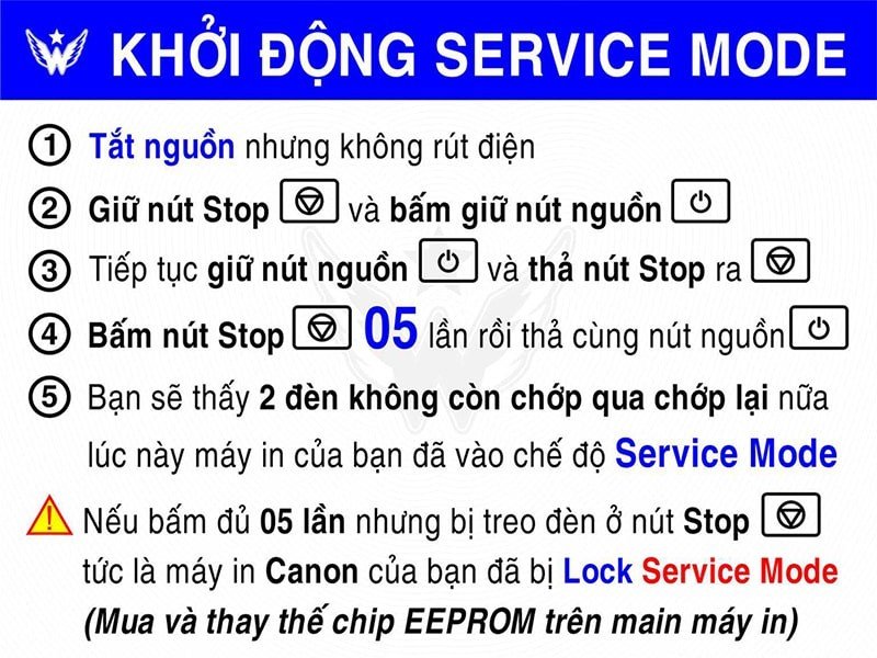 Các bước vào Service Mode máy in Canon G1000 để reset