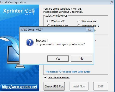 Xác nhận cài đặt driver Xprinter XP80 phiên bản V7.7 cho Windows
