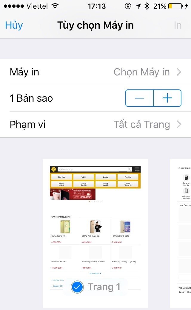 Tùy chỉnh các thiết lập in ấn và gửi lệnh in từ iPhone