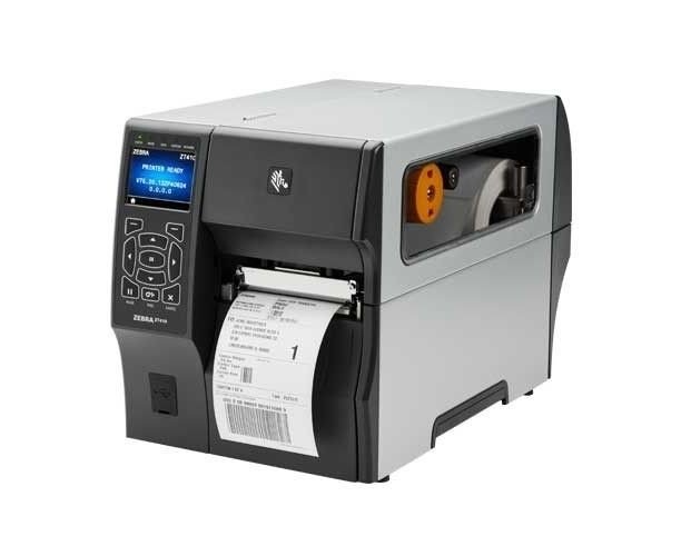 Thiết bị in tem nhãn công nghiệp Zebra ZT410 203DPI màu xám bạc, màn hình LCD hiển thị thông số