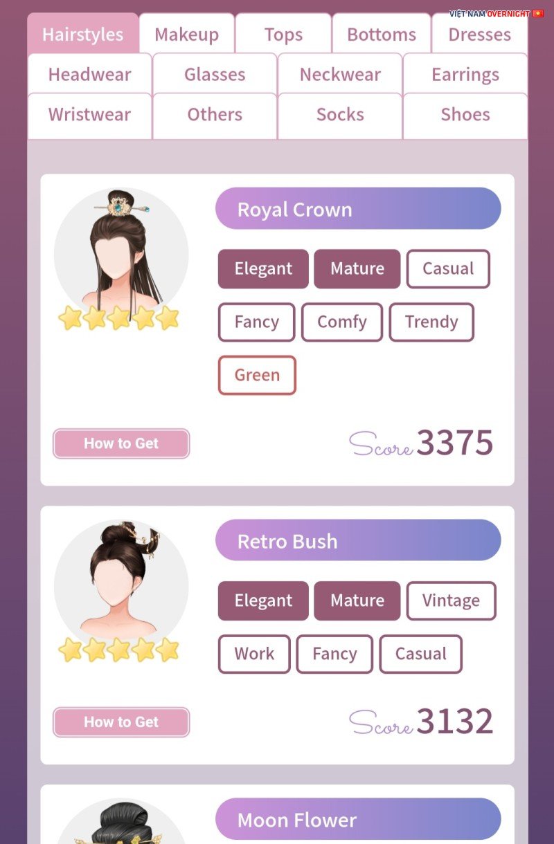 Danh sách các bộ phối đồ gợi ý sau khi tìm kiếm với các thẻ đã nhập